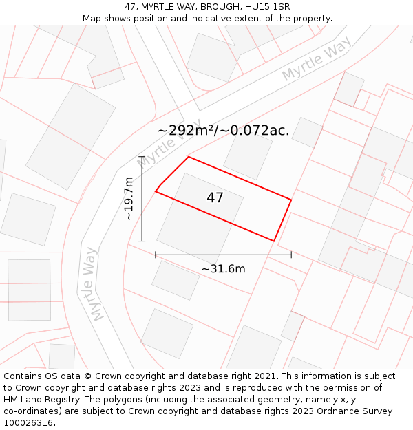 47, MYRTLE WAY, BROUGH, HU15 1SR: Plot and title map