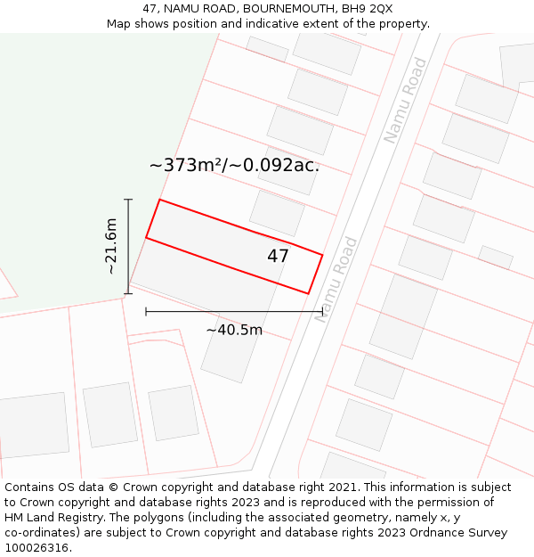 47, NAMU ROAD, BOURNEMOUTH, BH9 2QX: Plot and title map