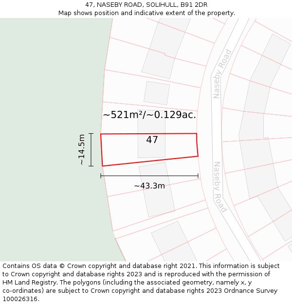47, NASEBY ROAD, SOLIHULL, B91 2DR: Plot and title map