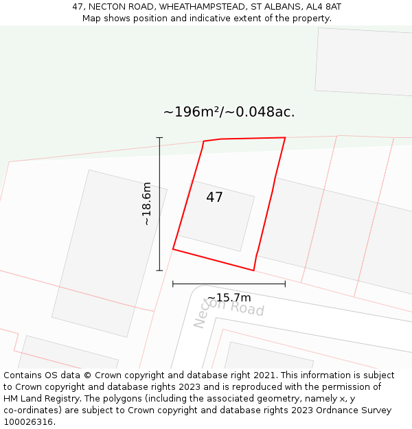 47, NECTON ROAD, WHEATHAMPSTEAD, ST ALBANS, AL4 8AT: Plot and title map