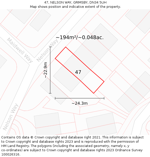 47, NELSON WAY, GRIMSBY, DN34 5UH: Plot and title map