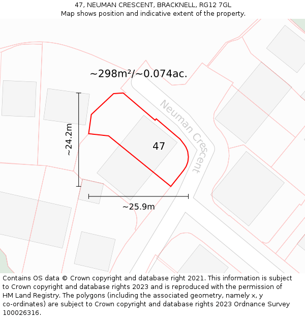 47, NEUMAN CRESCENT, BRACKNELL, RG12 7GL: Plot and title map