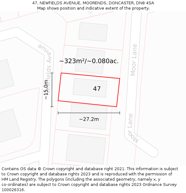 47, NEWFIELDS AVENUE, MOORENDS, DONCASTER, DN8 4SA: Plot and title map