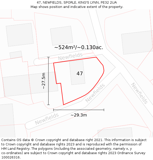 47, NEWFIELDS, SPORLE, KING'S LYNN, PE32 2UA: Plot and title map