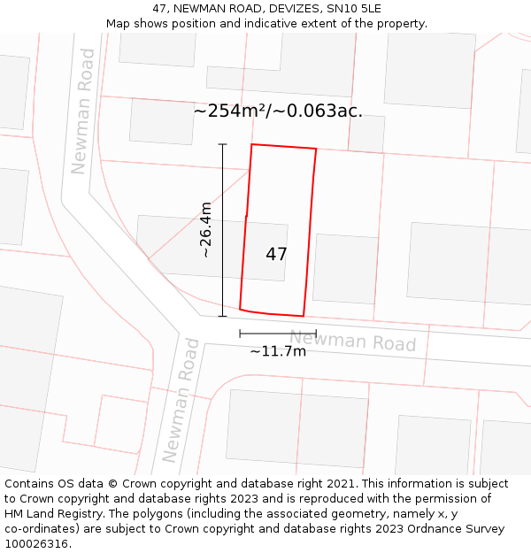 47, NEWMAN ROAD, DEVIZES, SN10 5LE: Plot and title map