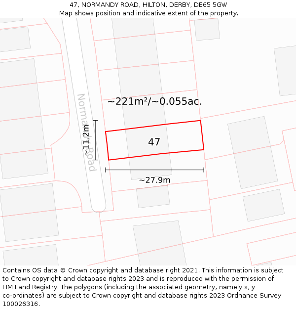 47, NORMANDY ROAD, HILTON, DERBY, DE65 5GW: Plot and title map