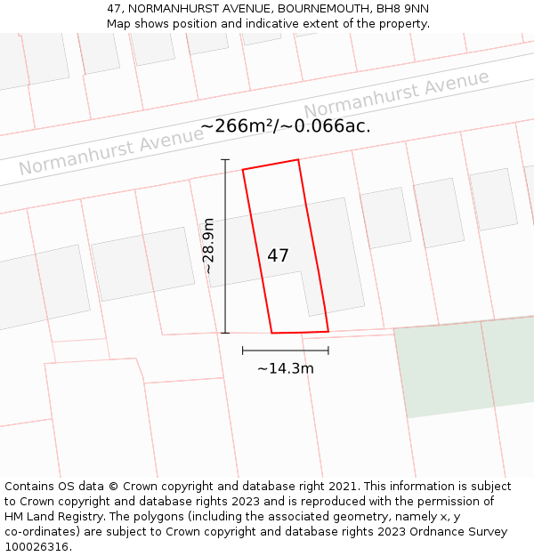 47, NORMANHURST AVENUE, BOURNEMOUTH, BH8 9NN: Plot and title map