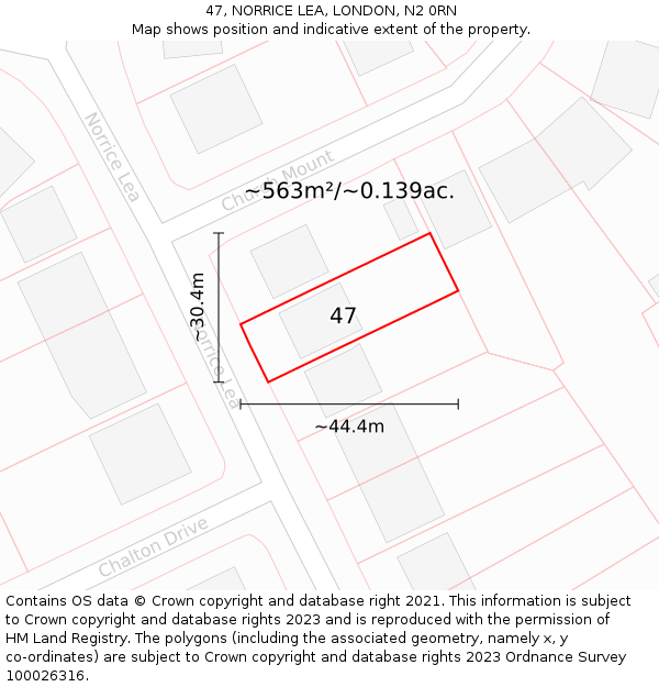 47, NORRICE LEA, LONDON, N2 0RN: Plot and title map