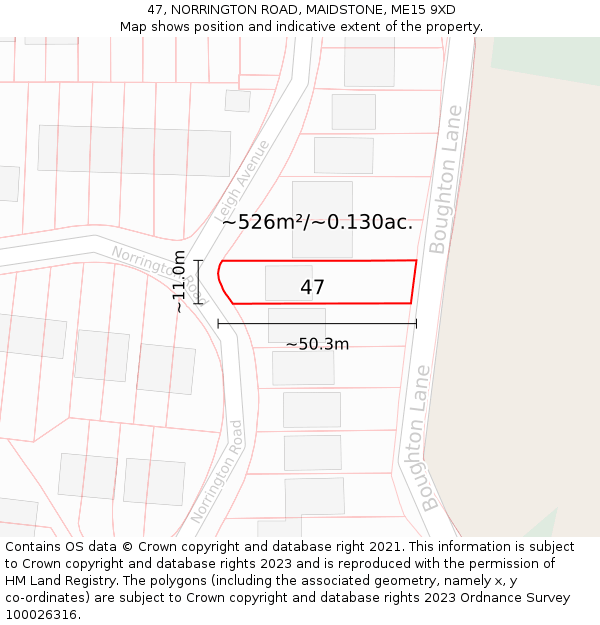 47, NORRINGTON ROAD, MAIDSTONE, ME15 9XD: Plot and title map