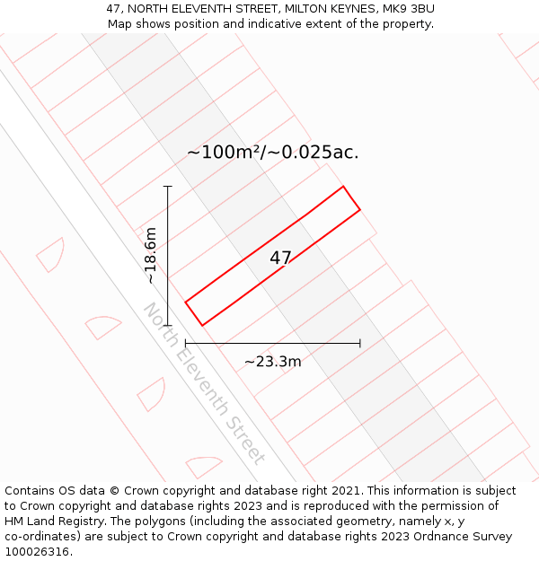 47, NORTH ELEVENTH STREET, MILTON KEYNES, MK9 3BU: Plot and title map