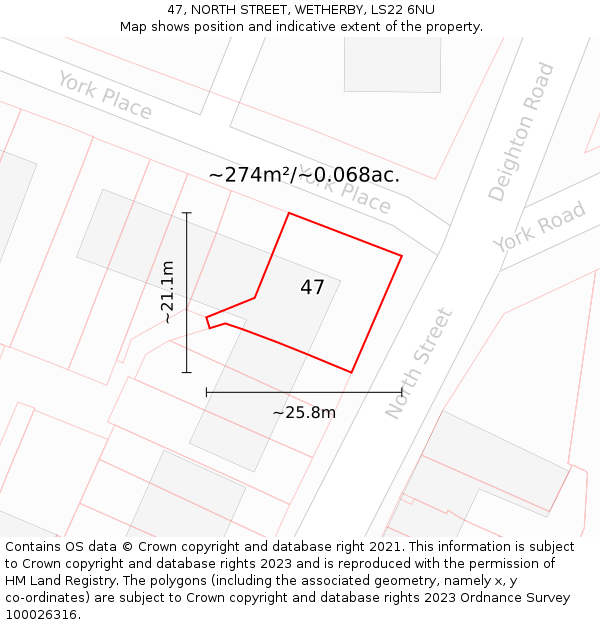47, NORTH STREET, WETHERBY, LS22 6NU: Plot and title map