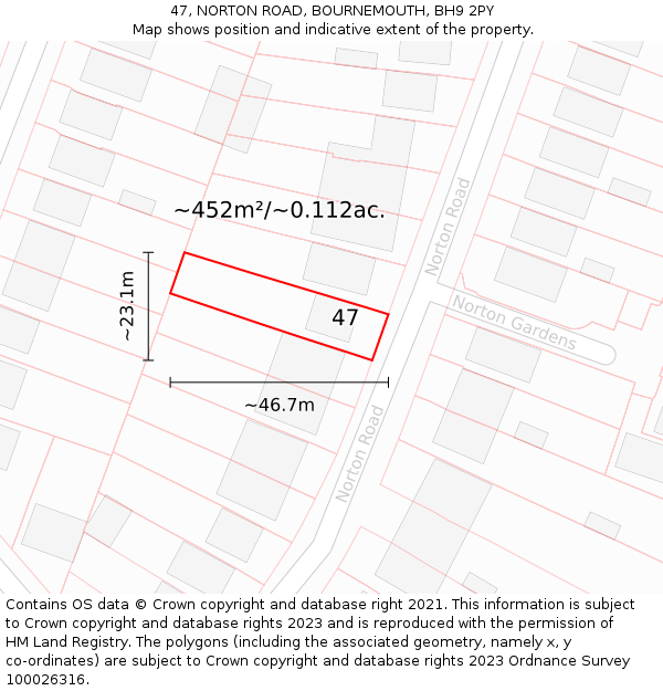 47, NORTON ROAD, BOURNEMOUTH, BH9 2PY: Plot and title map