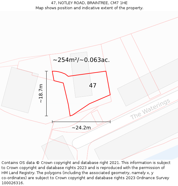 47, NOTLEY ROAD, BRAINTREE, CM7 1HE: Plot and title map
