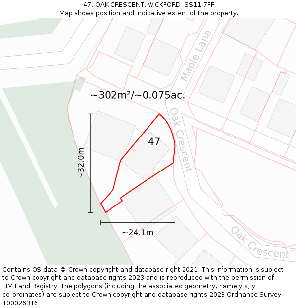 47, OAK CRESCENT, WICKFORD, SS11 7FF: Plot and title map