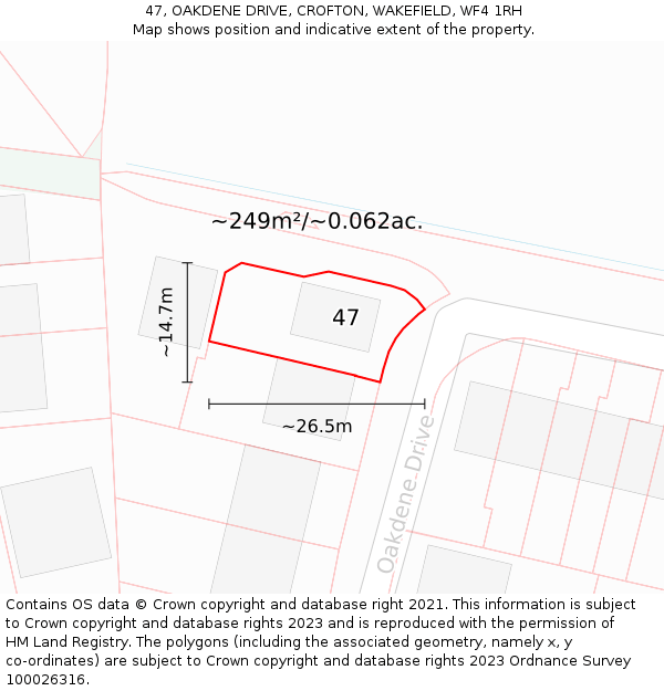 47, OAKDENE DRIVE, CROFTON, WAKEFIELD, WF4 1RH: Plot and title map