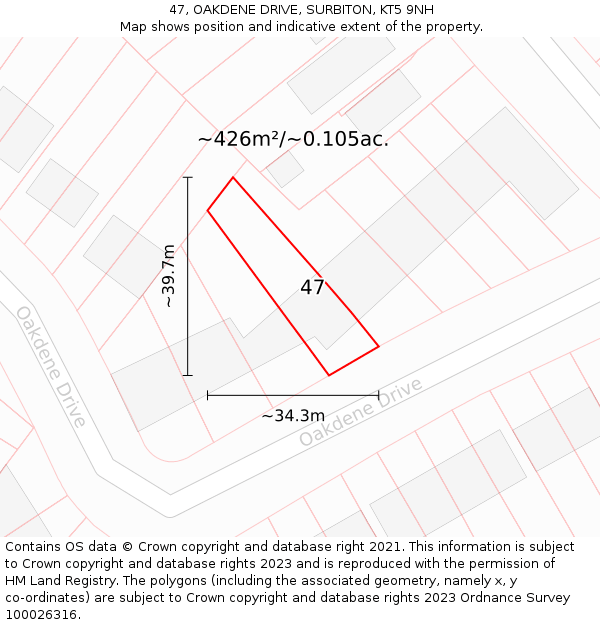47, OAKDENE DRIVE, SURBITON, KT5 9NH: Plot and title map
