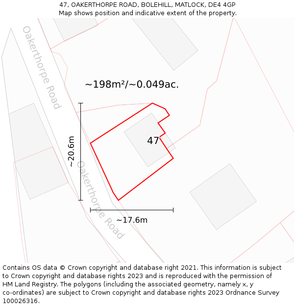 47, OAKERTHORPE ROAD, BOLEHILL, MATLOCK, DE4 4GP: Plot and title map