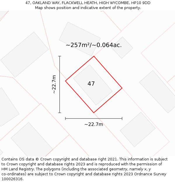 47, OAKLAND WAY, FLACKWELL HEATH, HIGH WYCOMBE, HP10 9DD: Plot and title map