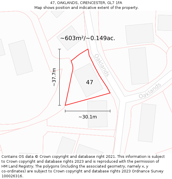 47, OAKLANDS, CIRENCESTER, GL7 1FA: Plot and title map