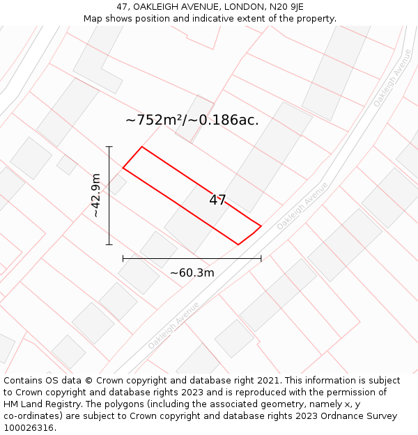 47, OAKLEIGH AVENUE, LONDON, N20 9JE: Plot and title map