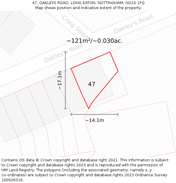 47, OAKLEYS ROAD, LONG EATON, NOTTINGHAM, NG10 1FQ: Plot and title map