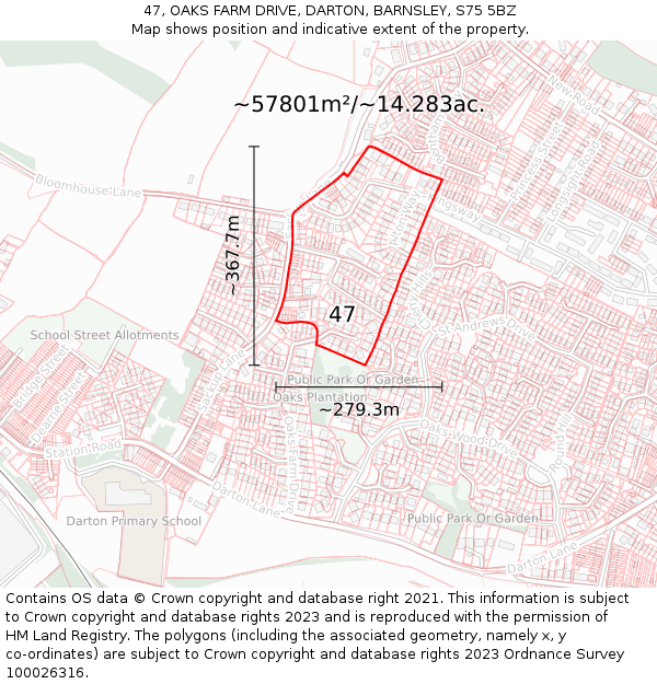 47, OAKS FARM DRIVE, DARTON, BARNSLEY, S75 5BZ: Plot and title map