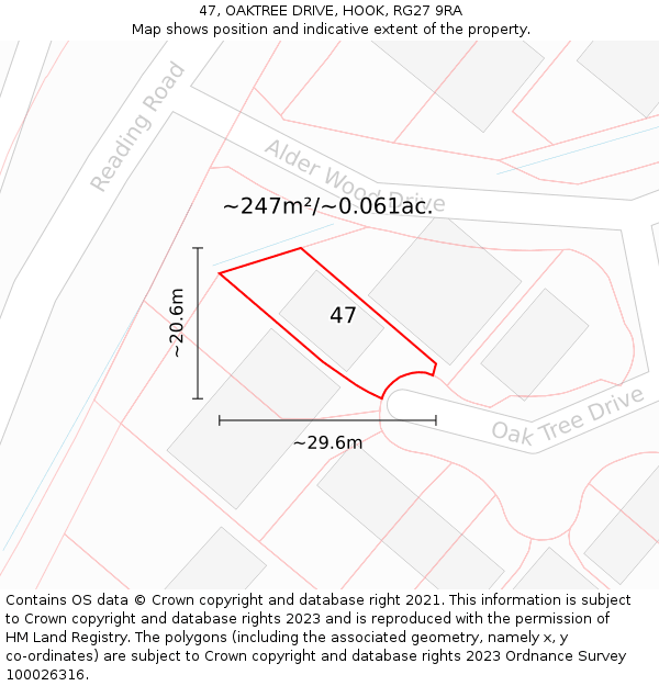 47, OAKTREE DRIVE, HOOK, RG27 9RA: Plot and title map