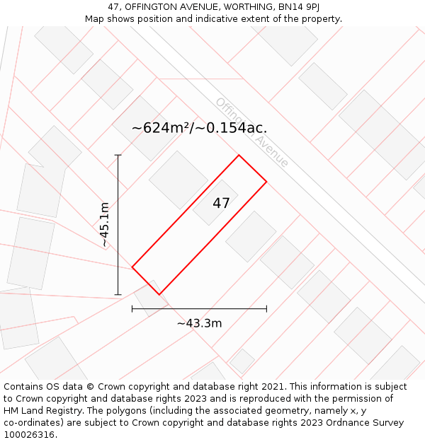 47, OFFINGTON AVENUE, WORTHING, BN14 9PJ: Plot and title map