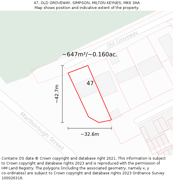 47, OLD GROVEWAY, SIMPSON, MILTON KEYNES, MK6 3AA: Plot and title map
