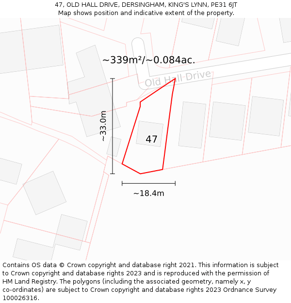 47, OLD HALL DRIVE, DERSINGHAM, KING'S LYNN, PE31 6JT: Plot and title map