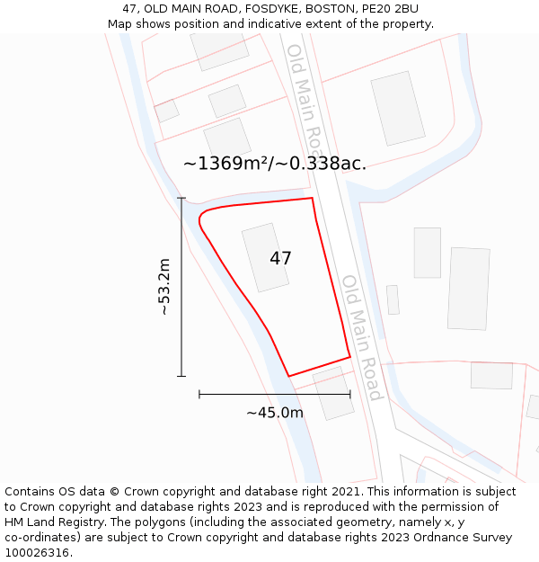 47, OLD MAIN ROAD, FOSDYKE, BOSTON, PE20 2BU: Plot and title map