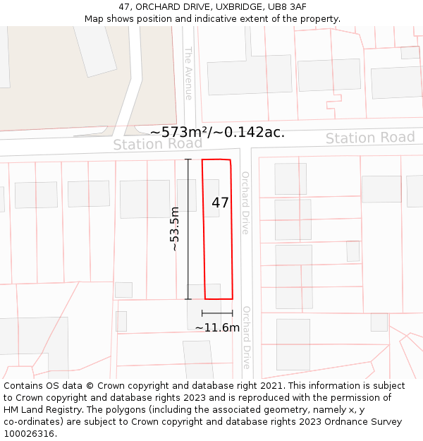47, ORCHARD DRIVE, UXBRIDGE, UB8 3AF: Plot and title map