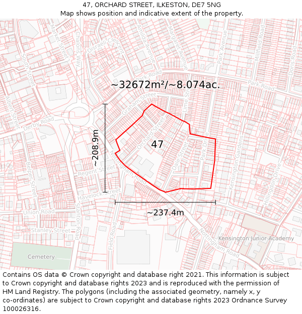 47, ORCHARD STREET, ILKESTON, DE7 5NG: Plot and title map