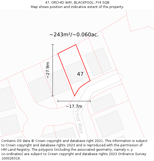 47, ORCHID WAY, BLACKPOOL, FY4 5QB: Plot and title map