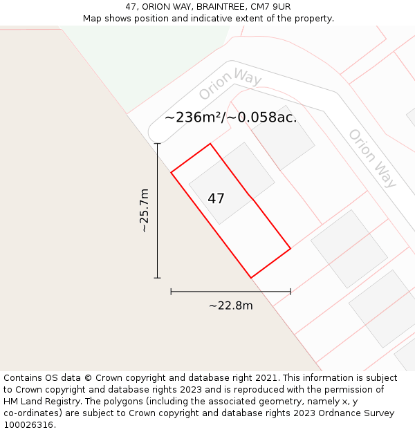 47, ORION WAY, BRAINTREE, CM7 9UR: Plot and title map