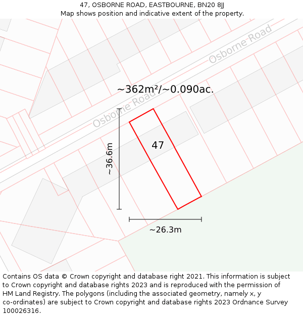 47, OSBORNE ROAD, EASTBOURNE, BN20 8JJ: Plot and title map