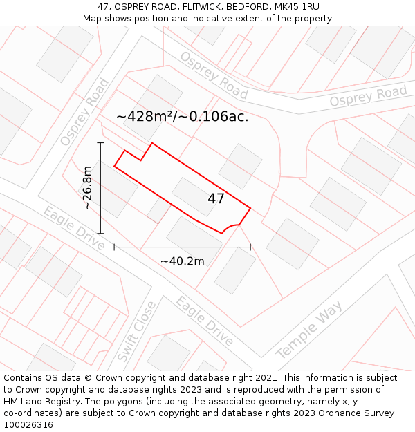 47, OSPREY ROAD, FLITWICK, BEDFORD, MK45 1RU: Plot and title map