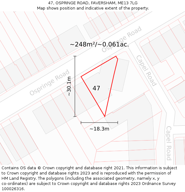 47, OSPRINGE ROAD, FAVERSHAM, ME13 7LG: Plot and title map