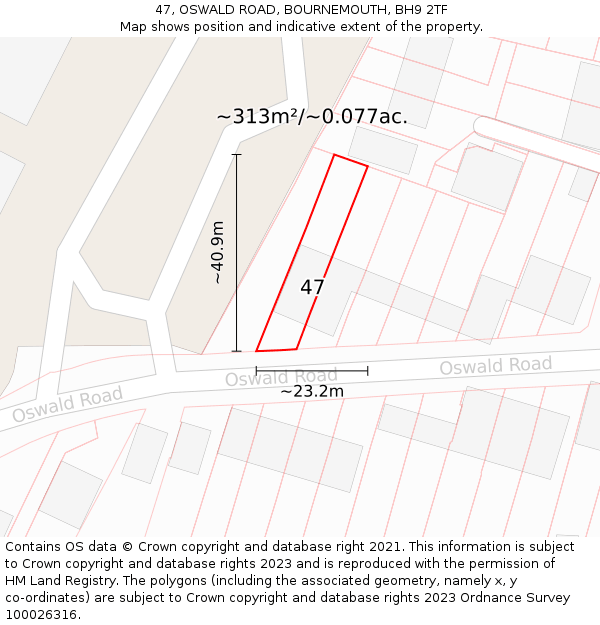 47, OSWALD ROAD, BOURNEMOUTH, BH9 2TF: Plot and title map