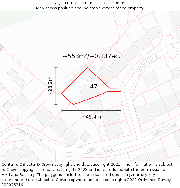 47, OTTER CLOSE, REDDITCH, B98 0SJ: Plot and title map