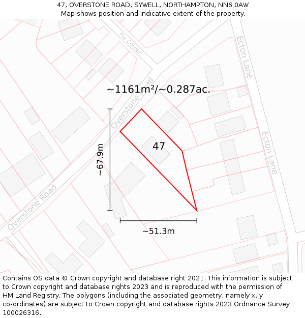 47, OVERSTONE ROAD, SYWELL, NORTHAMPTON, NN6 0AW: Plot and title map