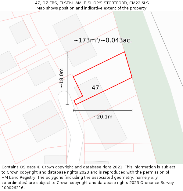 47, OZIERS, ELSENHAM, BISHOP'S STORTFORD, CM22 6LS: Plot and title map