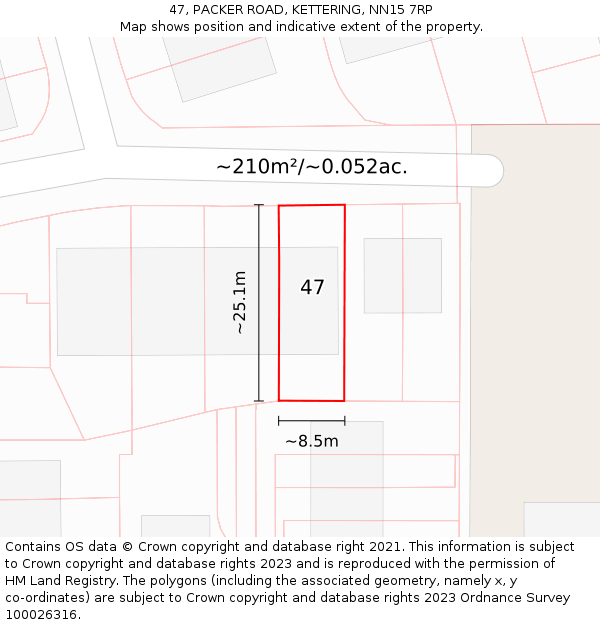 47, PACKER ROAD, KETTERING, NN15 7RP: Plot and title map