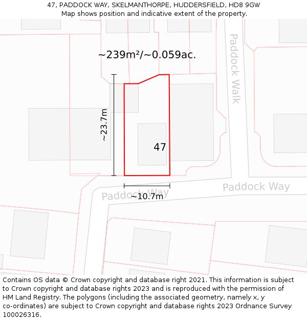 47, PADDOCK WAY, SKELMANTHORPE, HUDDERSFIELD, HD8 9GW: Plot and title map