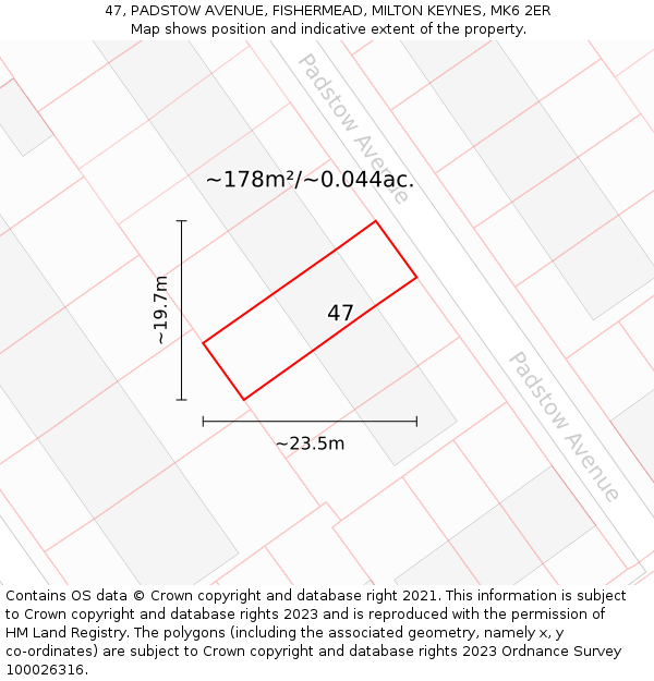 47, PADSTOW AVENUE, FISHERMEAD, MILTON KEYNES, MK6 2ER: Plot and title map