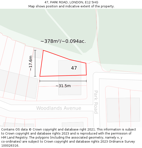 47, PARK ROAD, LONDON, E12 5HG: Plot and title map
