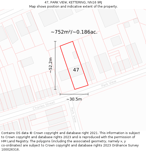 47, PARK VIEW, KETTERING, NN16 9RJ: Plot and title map