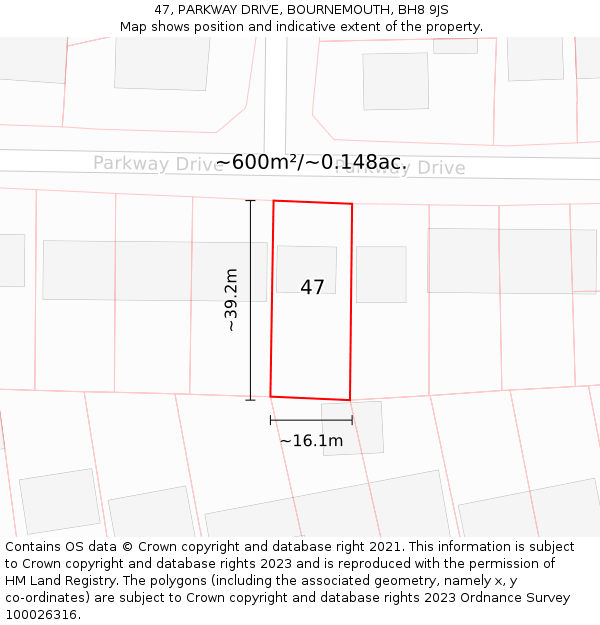 47, PARKWAY DRIVE, BOURNEMOUTH, BH8 9JS: Plot and title map