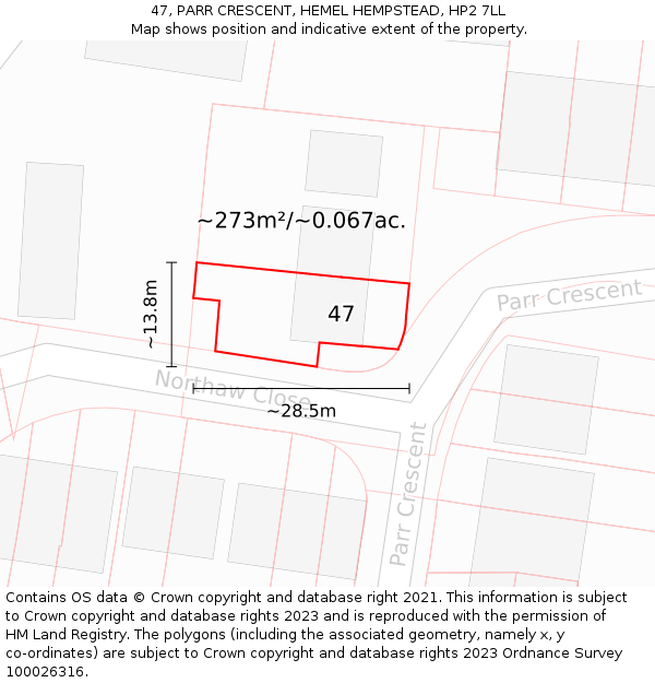 47, PARR CRESCENT, HEMEL HEMPSTEAD, HP2 7LL: Plot and title map
