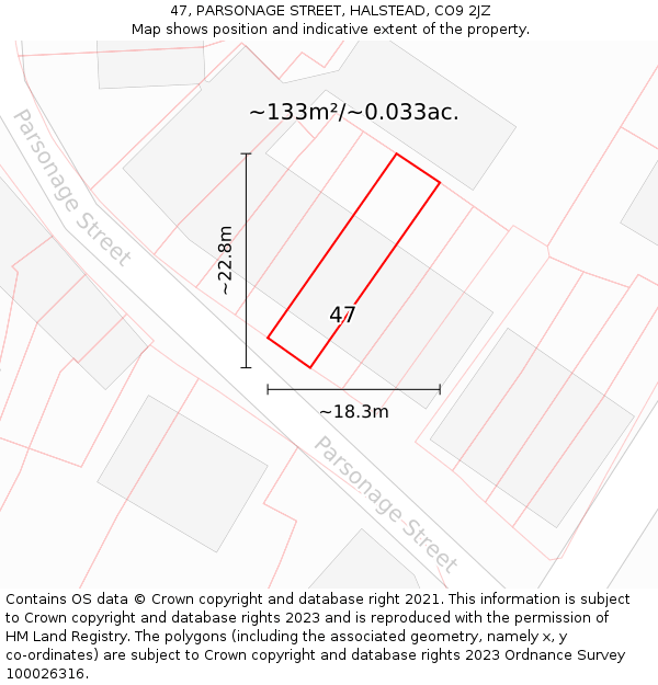 47, PARSONAGE STREET, HALSTEAD, CO9 2JZ: Plot and title map